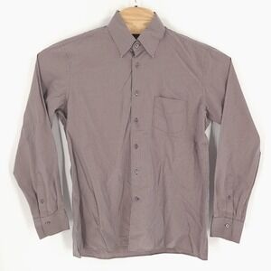 Canali Shirt Mens Large Brown Mini Check Classic Cotton Long Sleeve Button Up